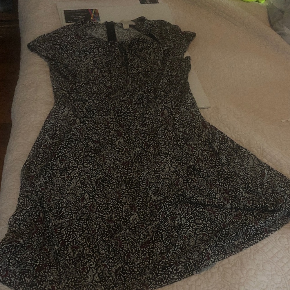 Michael Kors Black and White Printed Short-Sleeve Mini Dress
